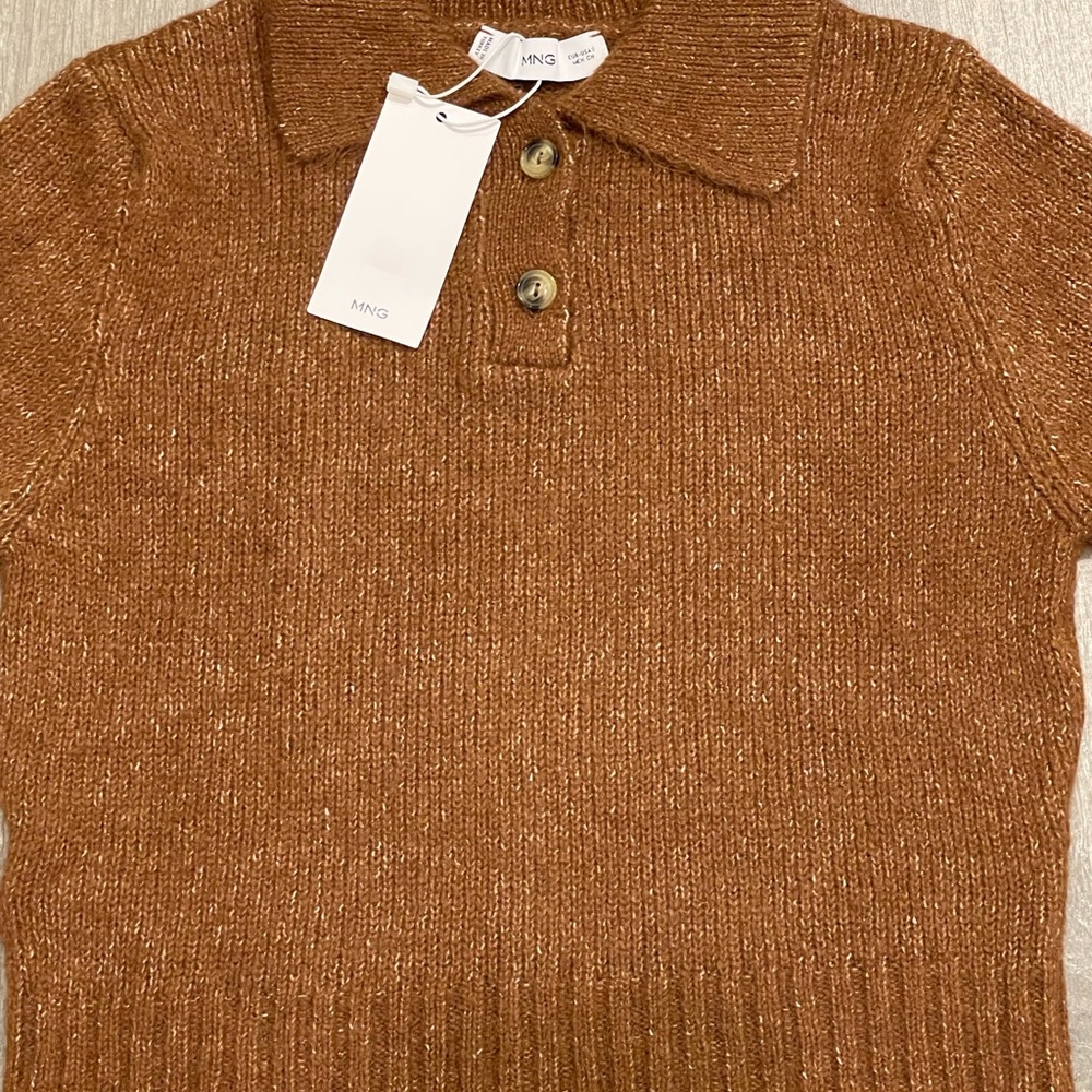 MNG Mango brown knit short sleeve polo sweater - Picture 3 of 8